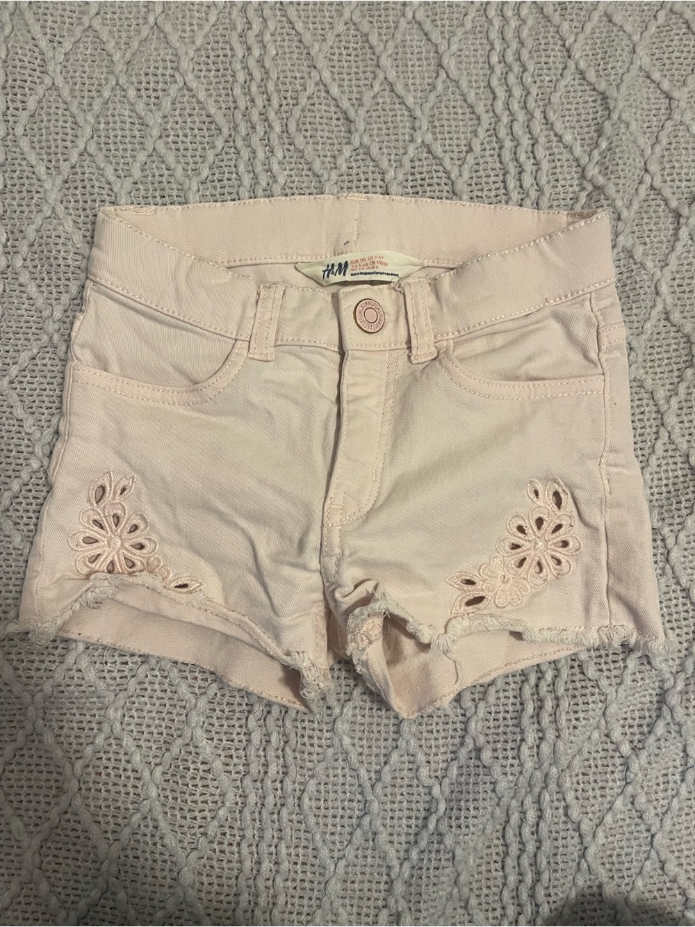 H&M Light Pink Girls' Embroidered Cutout Denim Shorts